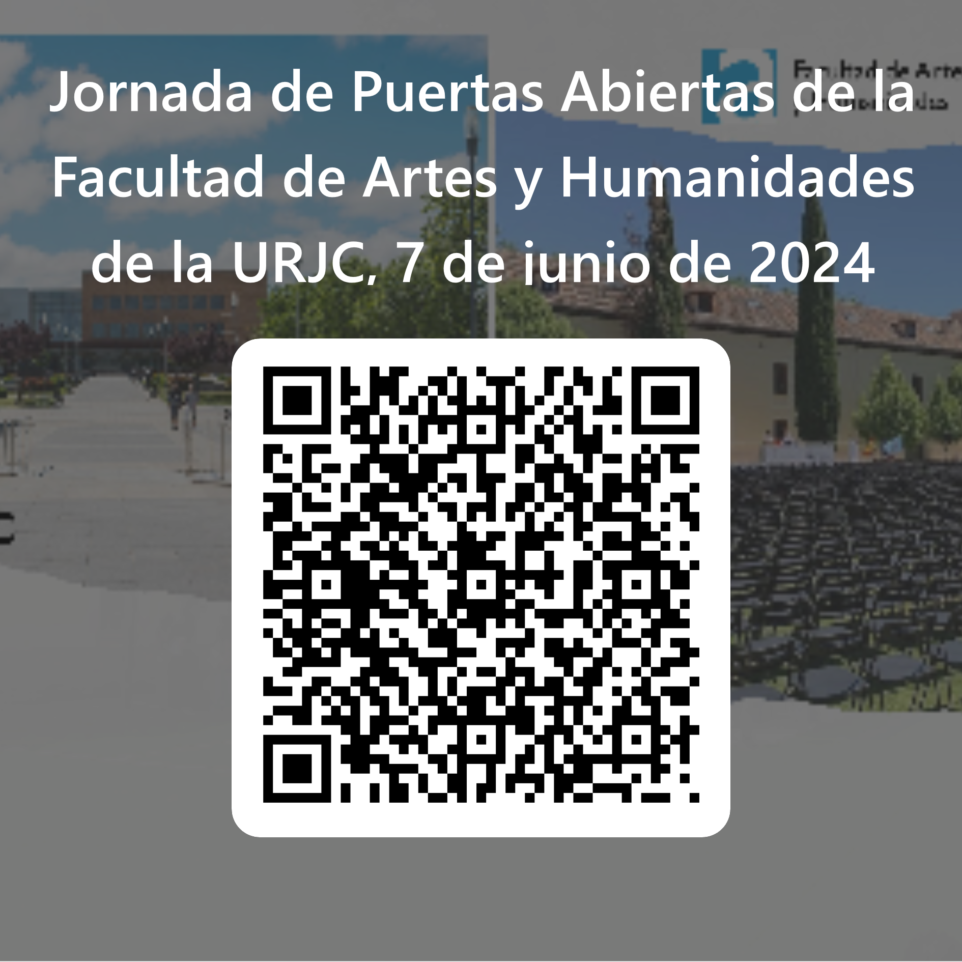 Código QR para Jornada de Puertas Abiertas de la Facultad de Artes y Humanidades de la URJC 7 de junio de 2024 